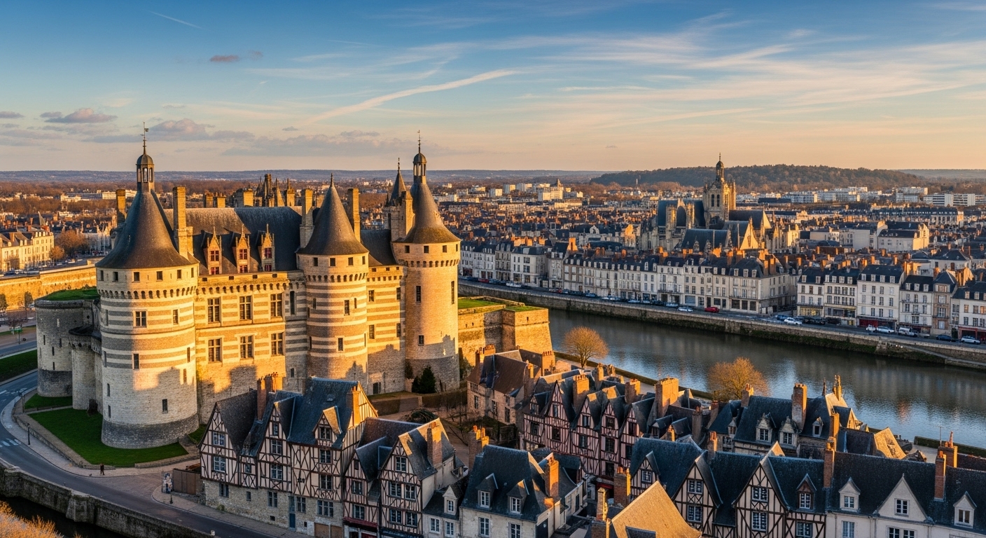 Vue panoramique d'Angers avec le château et la Loire