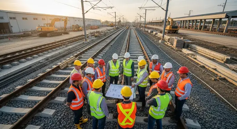 Inspection et réunion de sécurité sur un chantier ferroviaire