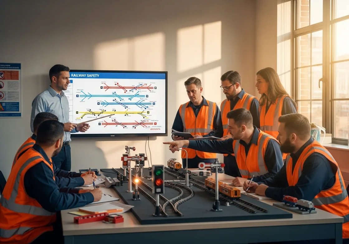 Formation Secufer en présentiel : formateur et stagiaires en mise en situation sur la sécurité ferroviaire