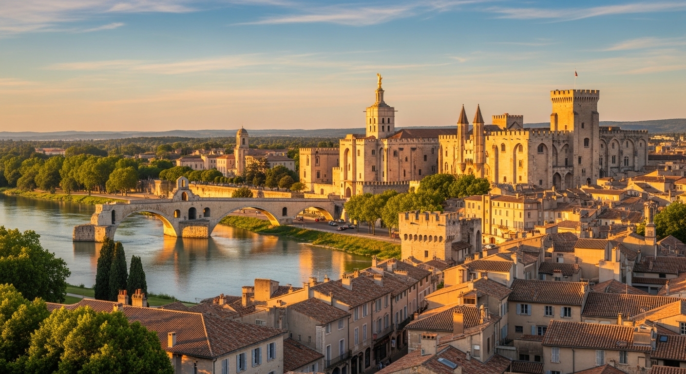 Vue panoramique d'Avignon avec le Palais des Papes