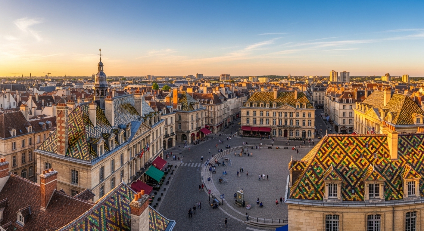 Vue panoramique de Dijon avec les toits en tuiles vernissées bourguignonnes