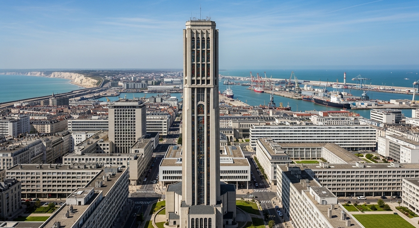 Vue panoramique du Havre avec l'architecture moderne et le port