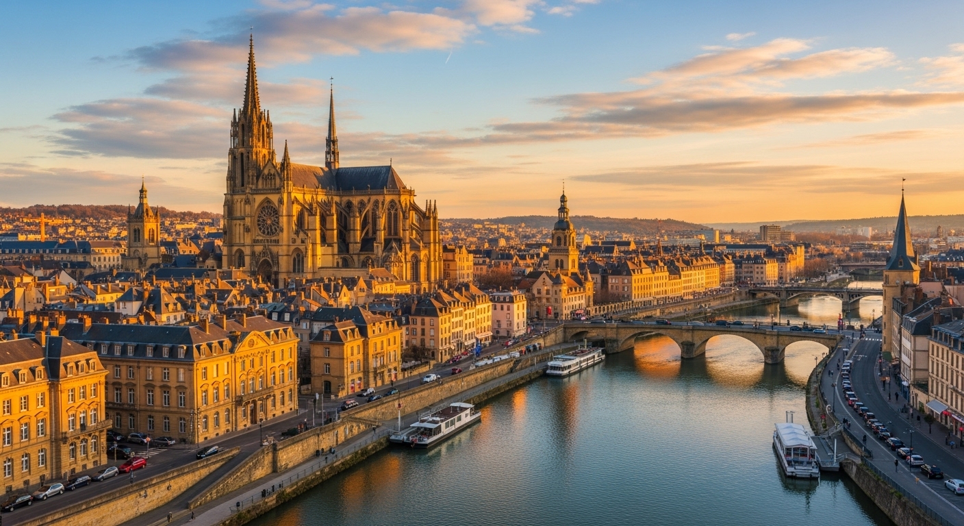 Vue panoramique de Metz avec la cathédrale Saint-Étienne