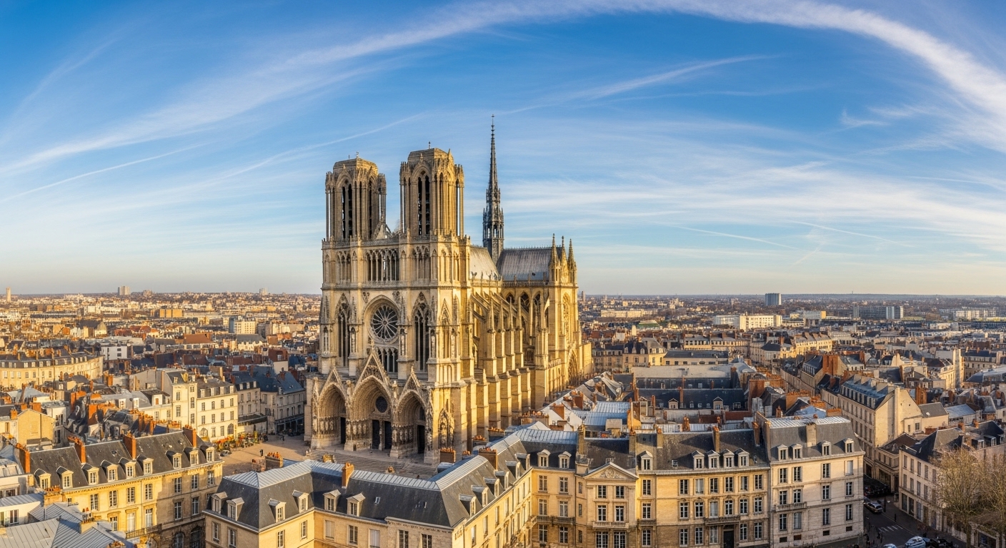 Vue panoramique de Reims avec la Cathédrale Notre-Dame