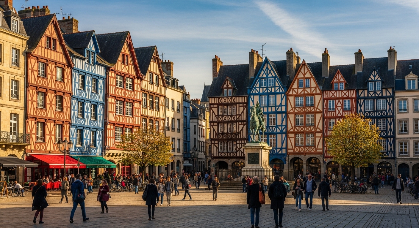 Vue panoramique de Rennes avec les maisons à colombages du centre historique